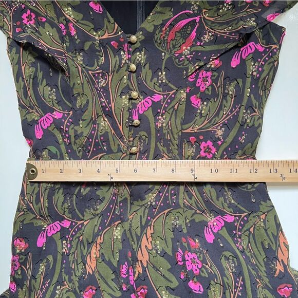 Anthropologie Ett Twa Brenda Jumpsuit Dark Floral Metallic Size 0 Party - Picture 12 of 15